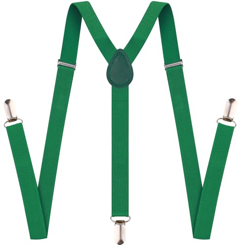 IZUS Men Women Y-Shaped-Back Suspenders W/Metal Clips 1 Inch Wide Elastic Suspender Adjust for Teens Wedding Holiday Party