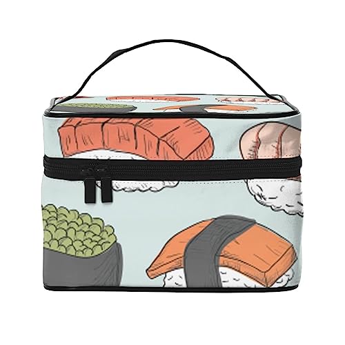 Beauty case organizer grande borsa per cosmetici con stampa di uova di Pasqua con cerniera per donne e truccatori quadrata portatile Sushi Taglia unica