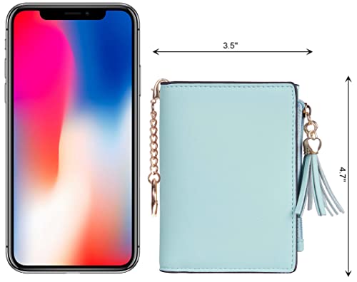 Gostwo Womens Small Bifold Slim Mini Wallet Purse With Tassel And Zippered Coin Pocket (Blue With Key Chain) #TOP2