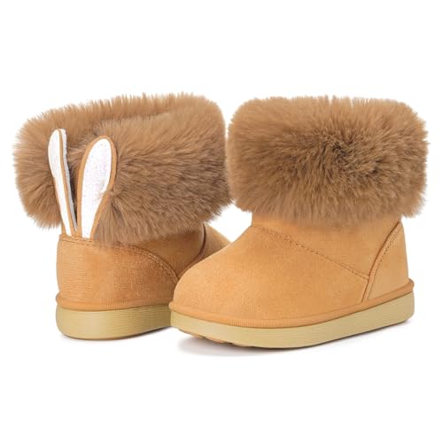 KVbabby Girls Winter Boots Toddler Snow Boots Kids Warm Shoes Fur Lined Fashion Ankle booties Non-Slip Brown B 11 M US Little Kid=CN 30