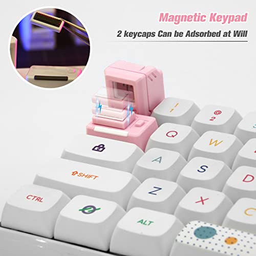 Image of HELOIA Custom Magnetic Light Transmission Keycaps for Esc and Tab Keys - Classic Retro Mechanical Backlit Keyboard for GK61 GK64 SK87 GH60 PC Gamer and Most Keyboards (Pink)