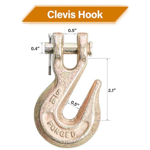 Image of 5 /16'' Chain Hooks, Yellow Powder Coating G80 Clevis Grab Hook | Heavy-Duty Forged Alloy Steel for G80 Tow Chain and Binders - 4,900 lbs WLL for Trailer Truck Safety Transport (Pack of 4)