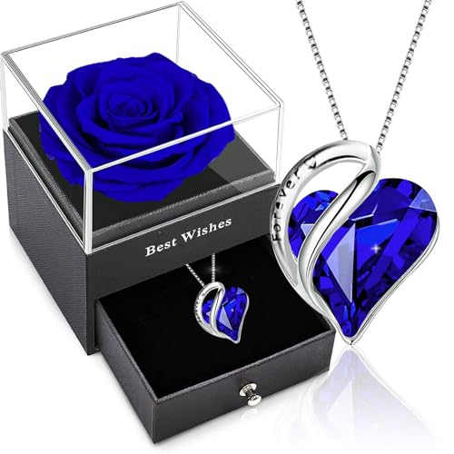 Ewige Roses mit Kette Ssaphirblau,Blau Infinity Rosen mit...