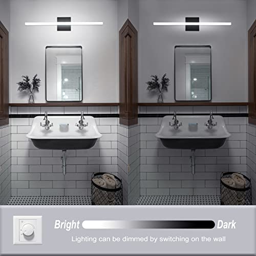 Image of Combuh Bathroom Light Fixtures Dimmable Black Vanity Lights Bar 24 Inch 14W Bathroom Lights Over Mirror ip44 Wall Sconces Daylight White 6000K