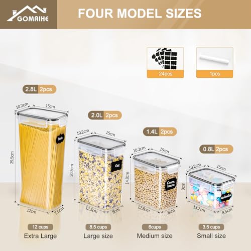 GoMaihe 8 contenitori alimentari da cucina, con chiusura ermetica, in plastica sigillata con coperchio, per conservare cereali, pasta, farina, cibo per animali domestici - immagine 4