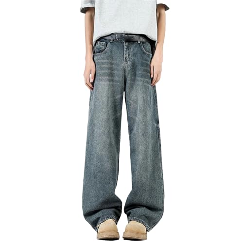 Men's Fashion High Waist Wide Leg Jeans Vintage Classic Baggy Casual Jeans with Pockets
