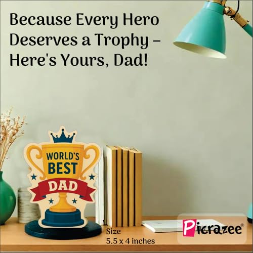 Image of PICRAZEE Father Gift Combo 6-in-1 | You are the Best Dad Cushion with Filler (12x12), Ceramic Mug, Trophy Standy, Fridge Magnet, MDF Keyring & Greeting Card | Birthday Gift for Father