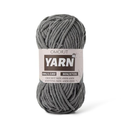 Image of Dark Grey Fluffy Chenille Yarn for Crocheting - Baby Yarn for Crocheting Soft Blanket - (100g /87.4yds) Crochet Amigurumi Chunky Yarns - Super Bulky 5 Velvet Yarns