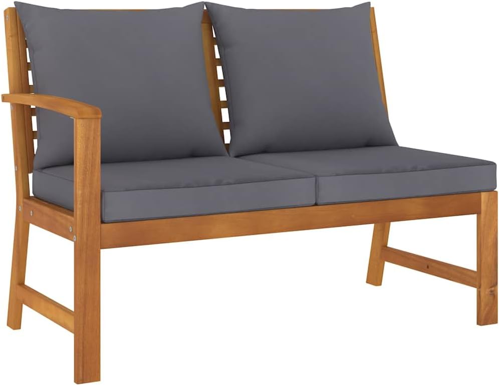 vidaXL Solid Acacia Wood Weather-Resistant Patio Bench with Dark Gray Cushions- Resistant Construction, Easy-to-Maintain, Versatile Outdoor Furniture