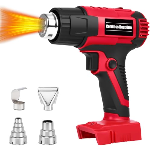 380W Cordless Heat Gun for Milwaukee M18 Battery Users 572F and 1022F Dual Temp Temp Lock LED Light 4 Nozzles 4S Auto-Cool Overheat Protection | Shrink Tubing Vinyl Wrap Electrical Work