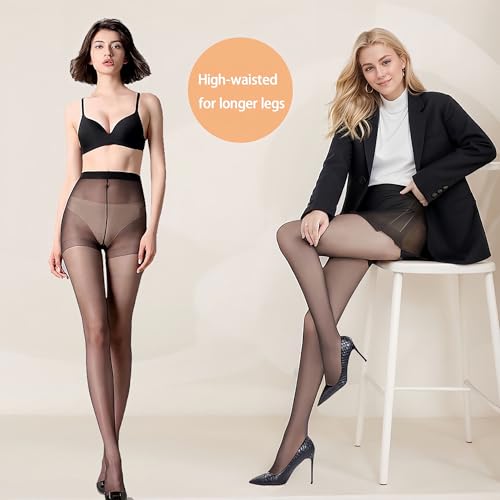 15D Women's Summer Thin High-waisted Tight-fitting Pantyhose Anti-hooking Not Out of Gear Wearable Stockings High Elasticity Comfortable Skin Stockings (Black T-Crotch Without Trace)2