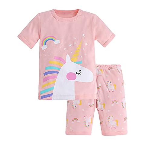 Allesgut Toddler Girls' Rainbow Unicorn Pyjama Sets Summer Pjs Pink for 6 Cover