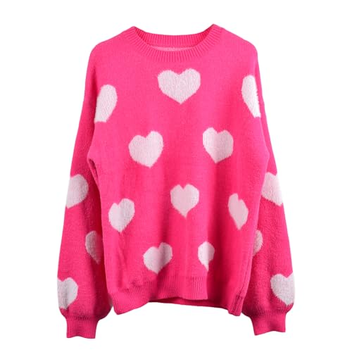 Image of Women's Valentine Love Print Heart Fun Sweater Casual Crewneck Long Sleeve Knit Sweatshirts Pullover Tops