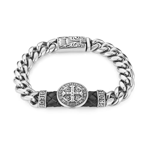 HZMAN 8.5Inch Cuban Link Bracelet for Men Silver Stainless Steel Heavy Biker Link Bracelet