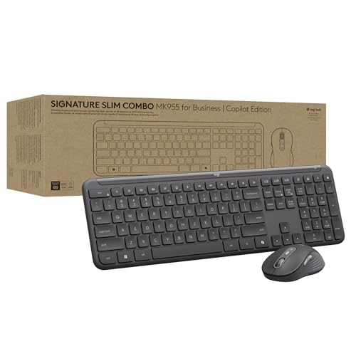 Logitech Signature Slim MK955 Combo for Business | Microsoft Copilot Edition, Wireless Keyboard and Mouse, Quiet Typing, Secure Receiver, Bluetooth, Windows - Graphite by Logitech - Used condition - US$79.38