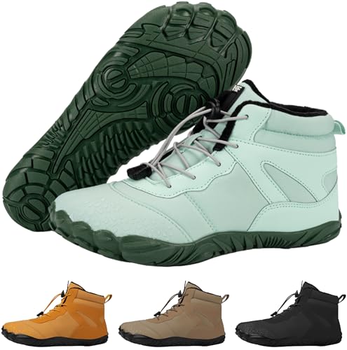 Hike Footwear HF Vindra Flex Non-Slip and Universal Winter Barefoot Shoes for Women Men Wide Toe Box Lightweight Walking Boots Promotes Healthy Foot Posture Green