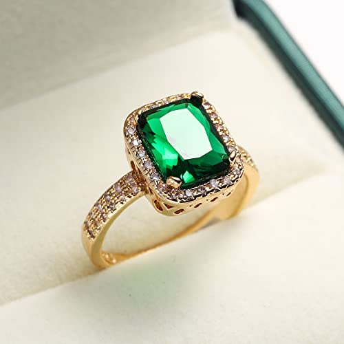 Green Simulated Emerald Yellow Gold Plated Rings for Women,Fashion Cubic Zirconia CZ Engagement Promise Ring Size 6-10 (US Size 7)3
