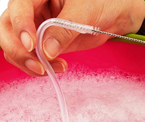 Image of YTM Pack of 10 Long Straw Cleaning Brush Stainless Steel Nylon Thin Pipes Drinking Straw Cleaning Brushes /Straw Brushes with Tiny Bristles, Silver,