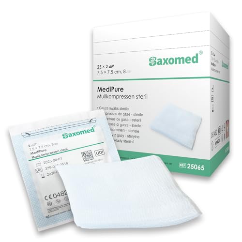 Saxomed Sterile Kompressen 7 5 x 7 5 cm 50 Stück Mullkompressen 8-fach