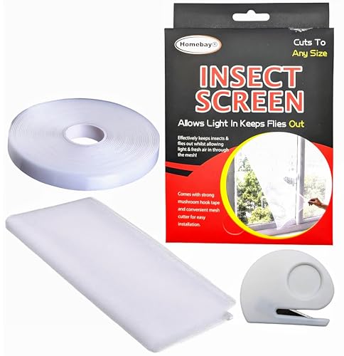 Fly Screens For Window Nets to Keep Bugs Out Mosquito Net Window Insect Screen Mesh | Cut To Size | With Impoved Mushroom Hook Adhesive Tape & Cutter