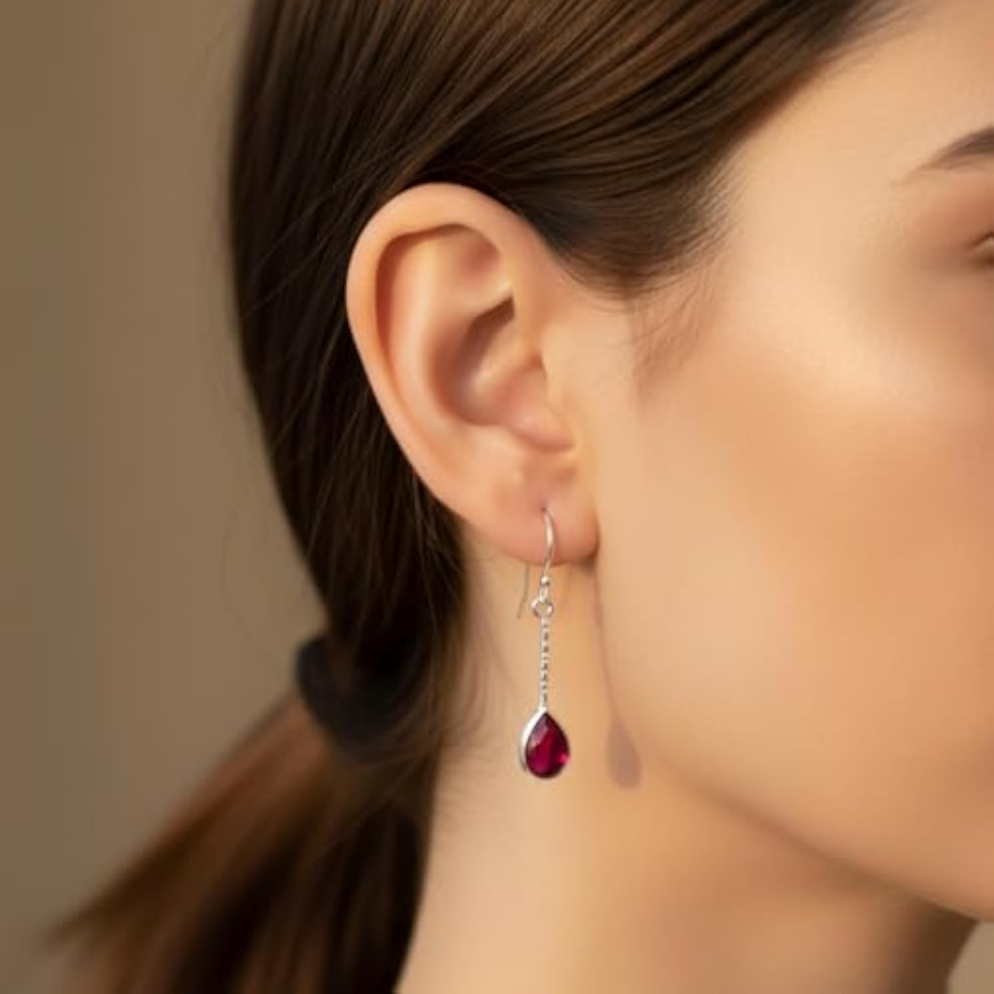 925 Sterling Silver Garnet Drop Earrings for Women