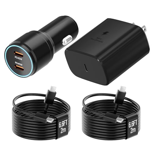Samsung 45W USB-C Charger, 45W PPS Super Fast USB-C Wall/Car Charger for Samsung Galaxy S26 Ultra/S26/S26+/S25 Ultra/S25+/S25/S24 Ultra/S24+/S23/S22/S20(with 2X 6.6FT 5A Type C Cable)