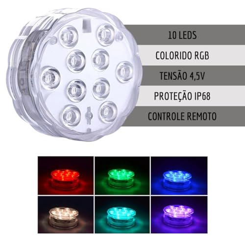 Kit 2 Led Para Piscina RGB Áquarios Vasos Prova D'água Controle Decoração Colorido