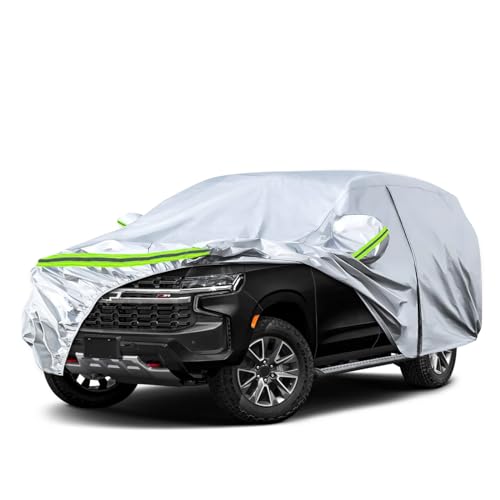 Image of Waterproof Car Covers Replace for 2007-2025 Chevy Tahoe /GMC Yukon /Cadillac Escalade, 6 Layers Silver All Weather Car Cover with Zipper Door for Snow Rain Dust Protection