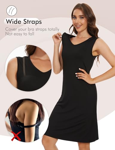 Image of MANCYFIT Women's Full Slip V Neckline Slip Dress Wide Straps Tank Top Slip for Women Under Dress Knee Length Slip