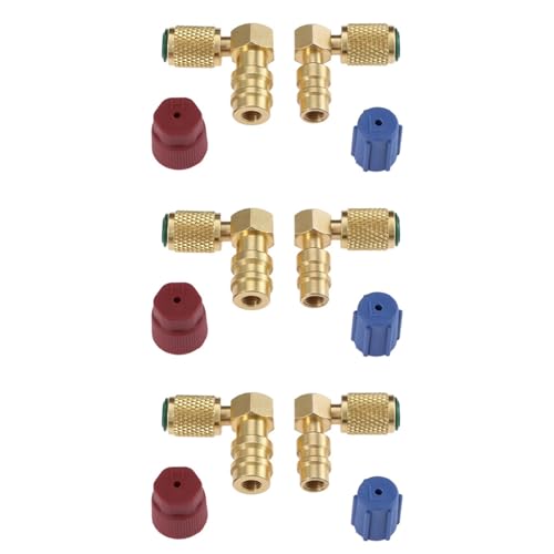 Bloepum 3X R12 to R134 A High/Low AC Fitting Port Retrofit Conversion Adapter, Quick Coupler Valve A/C 90 Degree Fitting