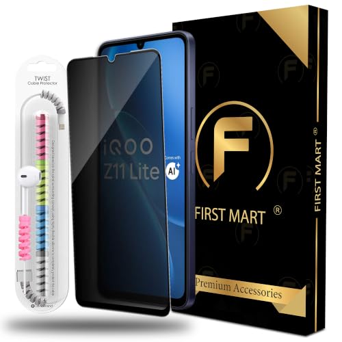 Image of FIRST MART Privacy Tempered Glass for iQOO Z11 Lite With Cable Guard & Installation Kit | Anti-Spy 9H Screen Protector, Edge-to-Edge, Case-Friendly | Black