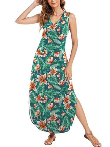 Image of Arolina Maxi Dress for Women Tropical Summer V Neck Sleeveless Split Long Beach Dresses Casual Loose Sundress with Pockets