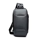 fandare nuovo zaino monospalla antifurto borsa a tracolla uomo borsa sportiva,con pochette per password, usb borsa sul petto per trekking/ciclismo/viaggio/sports impermeabile poliestere grigio