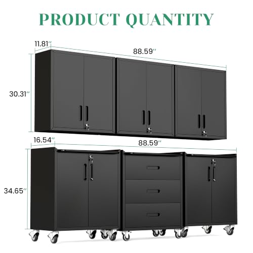 Image of Garage Cabinet System | Heavy Duty Steel All-in-One Modular Garage Cabinet Set for Ultimate Workshop Organization | Easy Assembly Garage Storage Cabinets & Tool Bench