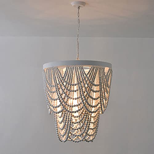 Chandelier en perles de bois luminaire suspendu de style campagne et bohème