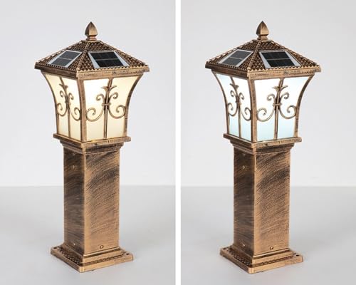 Solar Pillar Outdoor Lamp Bronze Pole Lighting with Remote Control Street Light for Lawn Patio Yard Pathway Garden – Image 3