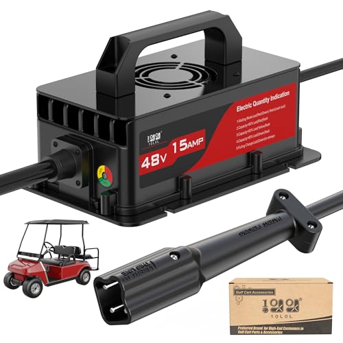 10L0L 15 Amp 48 Volt Golf Cart Battery Charger for Yamaha G29 Drive (2007-2016) & Drive 2 (2017-Up) Carts 6 FT Cord with Trickle Charge IP67 Waterproof 3-pin Only Plug for Lead-Acid Battery (Black)
