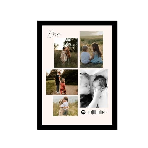 Image of SNAP ART Customized Brother's Gift for your Bro with 5 Pictures Collage print along with Spotify Song Code, Photo Frame With Photo Upload for Brother's Rakhi, Couple, Parents (9.2x12.6 Inch)