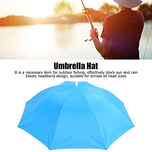 Umbrella Hat, Waterproof Foldable Portable Polyester Fishing Cap Elastic Headband Easy To Wear Sun Rain Multifunction Headwear Umbrella Hat For Fishing Golf Camping Beach(Light Blue) #TOP2