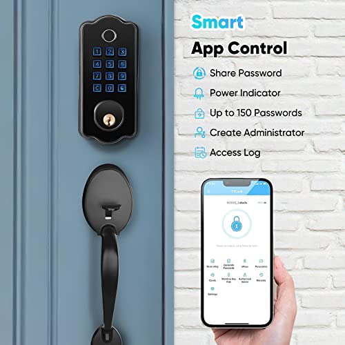 Fingerprint Smart Front Door Lock Set, 5 In 1 Keyless Entry Door Lock With Handle, Electronic Keypad Deadbolt, Works With App, Auto-Lock, Code Door Lock, Easy Installation #TOP2