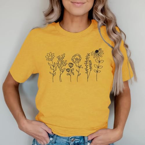 Vintage Floral T Shirts for Women Boho Wildflower Graphic Tees Cute Summer Short Sleeve Casual Tops4