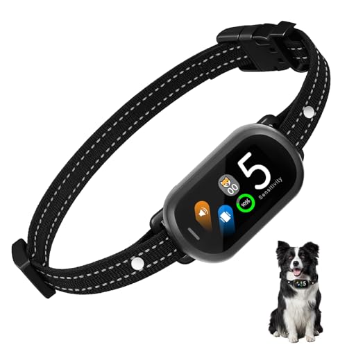 Collare Antiabbaio per Cani Piccoli Medi Grandi, Collare Addestramento Intelligente con 5 Modalità e Sensibilità Regolabile, Display LED, Batteria USB Ricaricabile, IP67 Impermeabile (03)