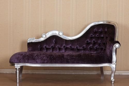 Casa Padrino Méridienne baroque violet/argenté 150 x 78 x H. 90 cm - Méridienne en acajou avec velours noble - Meubles baroques