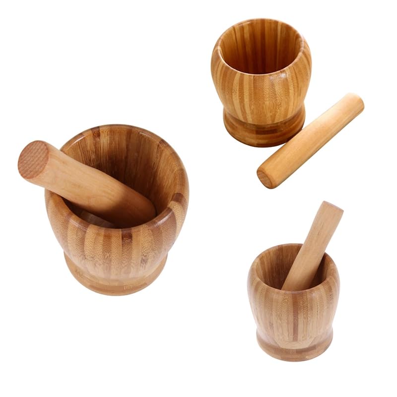 Pestle and Mortar Wooden Set Hand Masher Garlic Spice Grinder Mortar Bowl