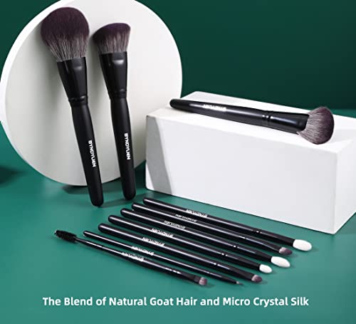 Byndylien Makeup Brushes Set - 10Pcs Synthetic Goat Hair Cosmetic Brushes For Powder, Contour, Concealer, Eye Shadow, Kabuki, Eyeliner, Eyebrow & Lip - With Travel Bag - Black #TOP6