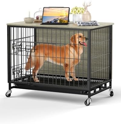 2024 New Dog Crate Furniture, Compact 27.2″ Small Dog Dual-Entry Kennel Meets Elegant End Table, Effortless Maintenance, Chew-Resistant, Easy Mobility for Cozy Spaces, Rustic Gray