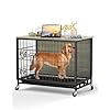 Dog Crate Furniture, 27.2 Inch Wooden Heavy-Duty Dog Kennel with Pull-Out Tray & Removable Wheels, Modern Double-Doors Dog House, Side End Table for Medium Dog, Rustic Gray