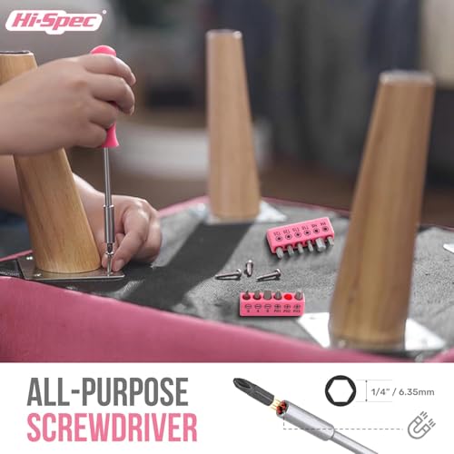Image of Hi-Spec 25-Piece Small Tool Kit with Knife and Hex Key Included: Basic Essential Tool Set for Home, Office, and College (Pink)