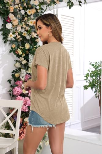 Image of Womens Summer Short Sleeve Tops High Low Loose Casual Basic T-Shirt