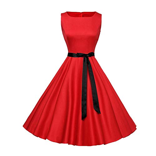 TOPFAY Noël 1950 Bow élégante Robe Manches Rockabilly balançoire rétro décoration Femmes Hepburn Robe-L du Soir Rouge Un Morceau